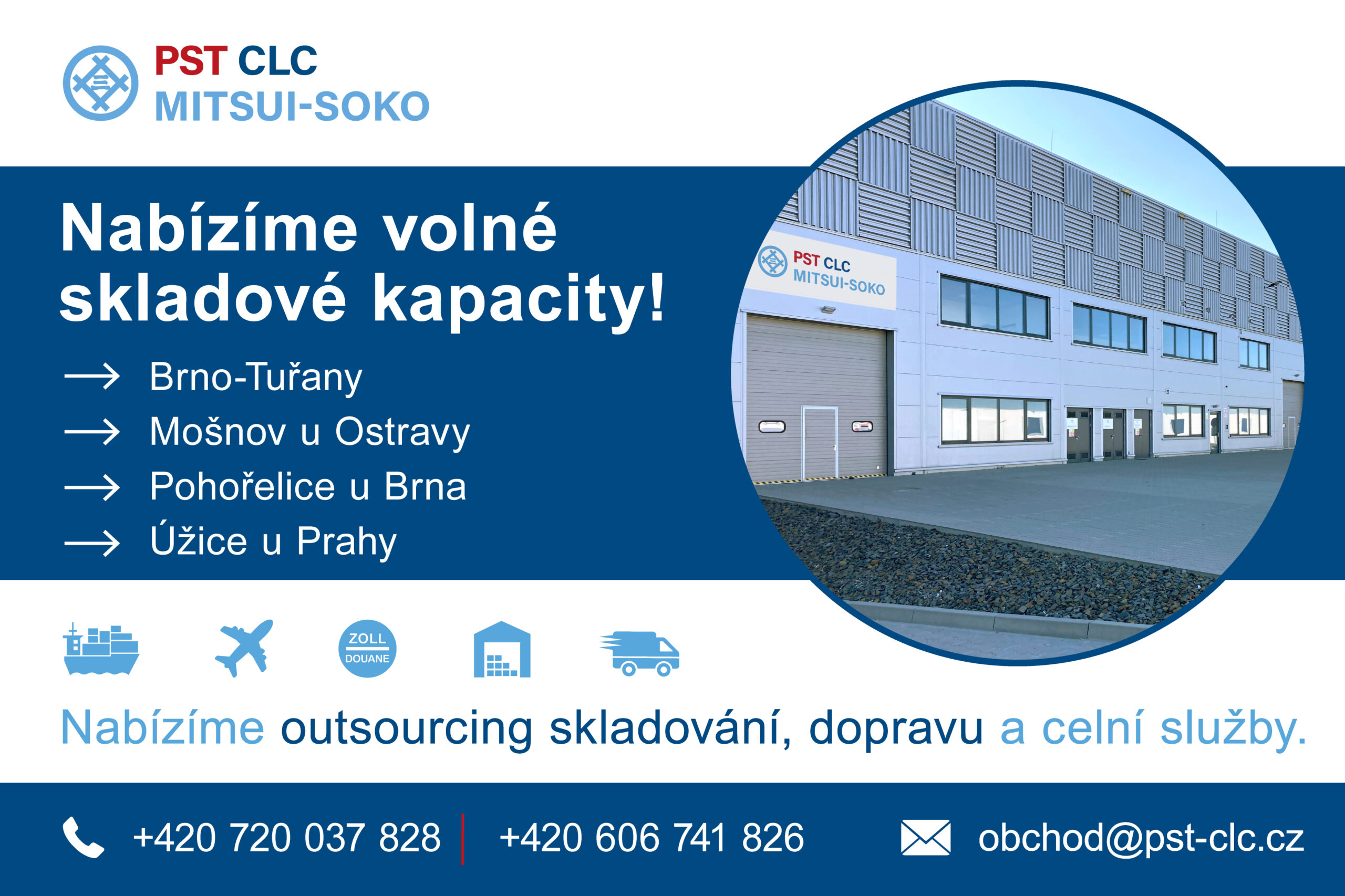 Warehouses with free capacity near Prague, in Brno, Pohořelice and Ostrava